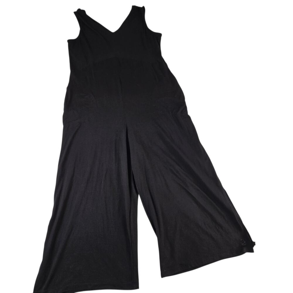 Cuddl Duds Flexwear V-Neck Jumpsuit 1X Black Sleeveless Wide Leg A373506